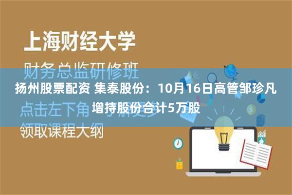 扬州股票配资 集泰股份：10月16日高管邹珍凡增持股份合计5万股